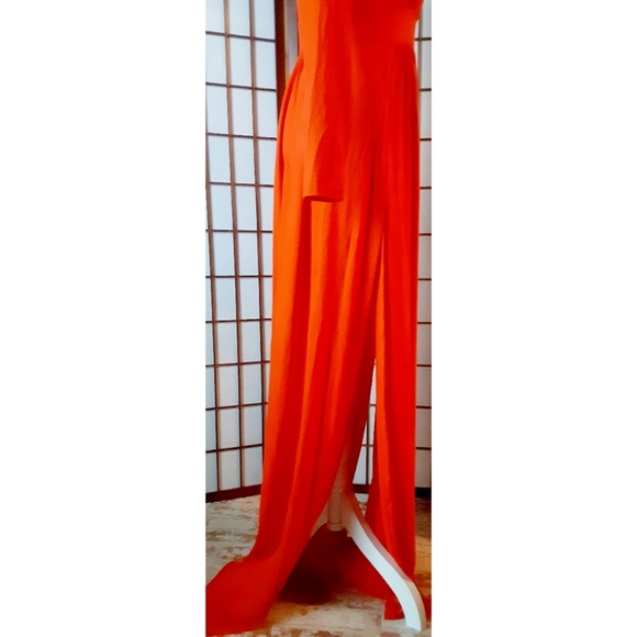 SHEIN Sexy Plunging Neck High Split Dress - Orange - Picture 9 of 16